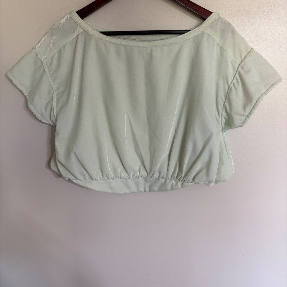 Free People We The Free Mineral Sea Crop Top‎ Mint Green Shimmer OB1901041 XS